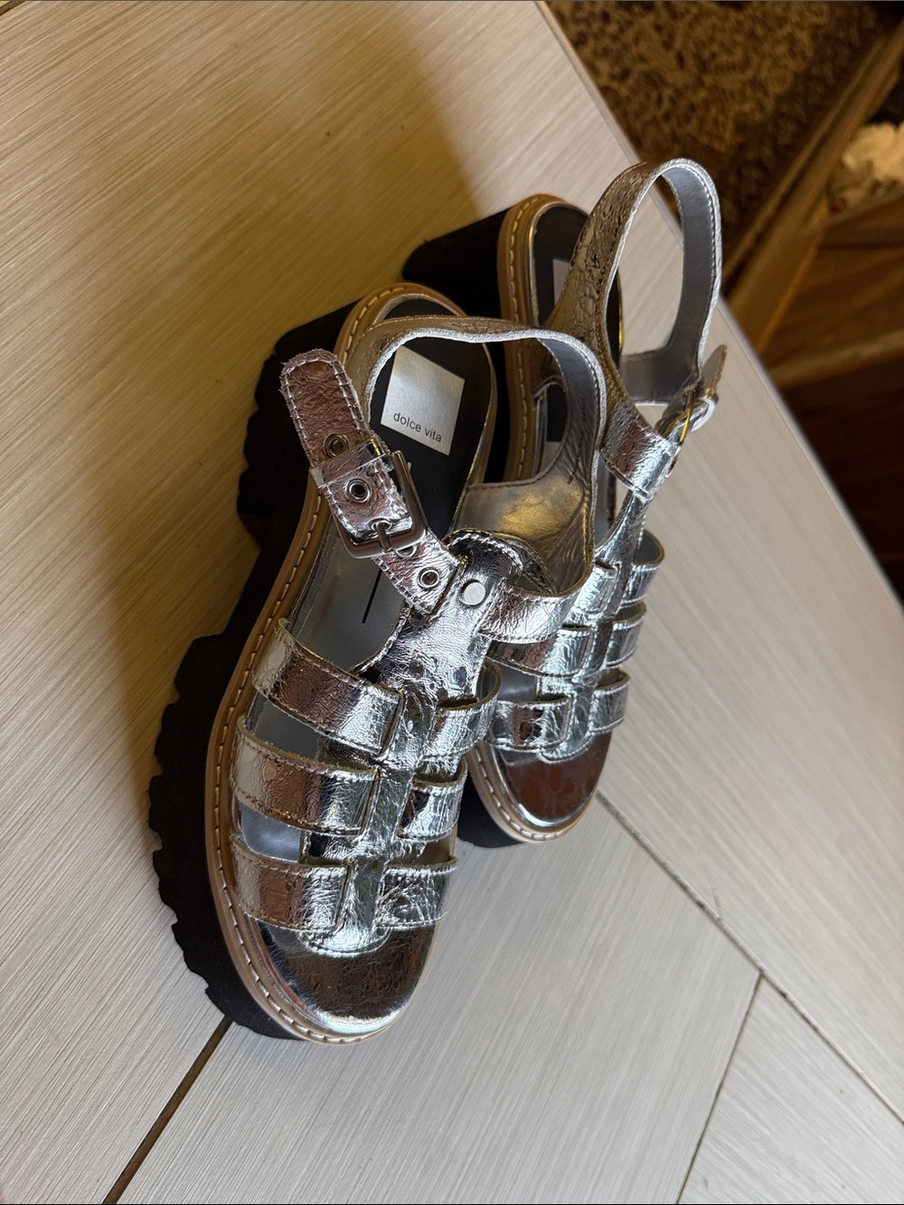 Dolce Vita Metallic Silver Gladiator Sandals